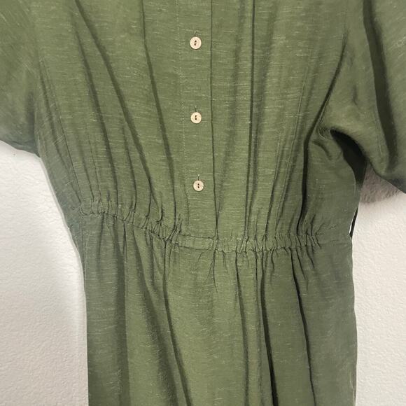 By Anthropologie Medium Nicole Linen Puff Sleeve Shift Dress Green Button Up - Picture 5 of 13